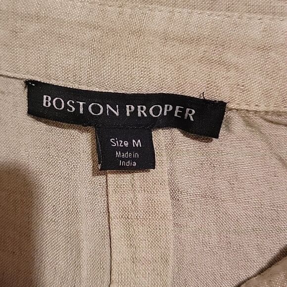 Boston Proper Sleeveless Beige Linen Button-Down Shirt Sz M - Picture 10 of 13